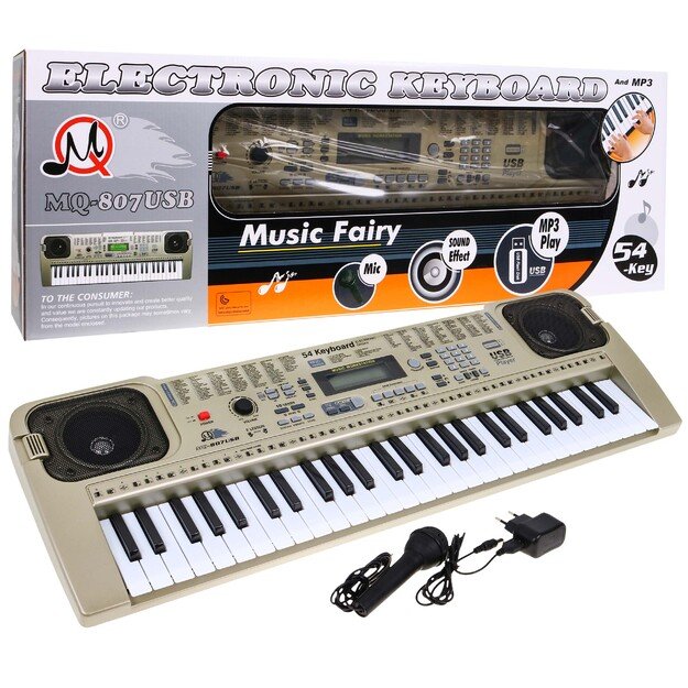 Elektrinis pianinas vaikams su mikrofonu  MQ-807USB, pilkas