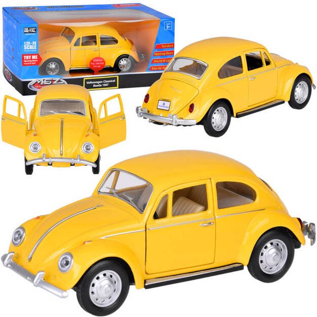 Metalinis automobilio Volkswagen Classical Beetle modelis su šviesos ir garso efektais