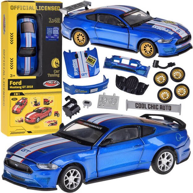 Surenkamas metalinis automobilio Ford Mustang GT rinkinys 1:42, mėlynas