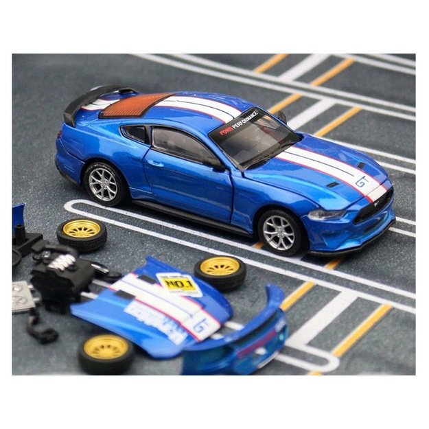 Surenkamas metalinis automobilio Ford Mustang GT rinkinys 1:42, mėlynas