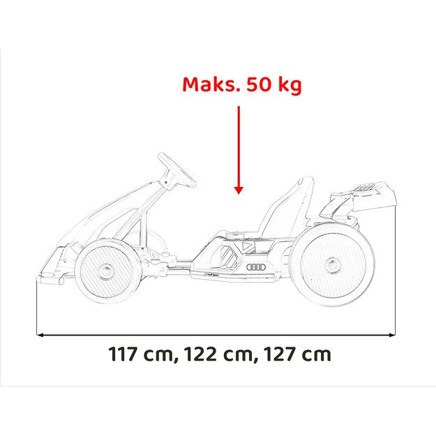 Vienvietis elektromobilis vaikams Audi Gokart su drifto funkcija, baltas