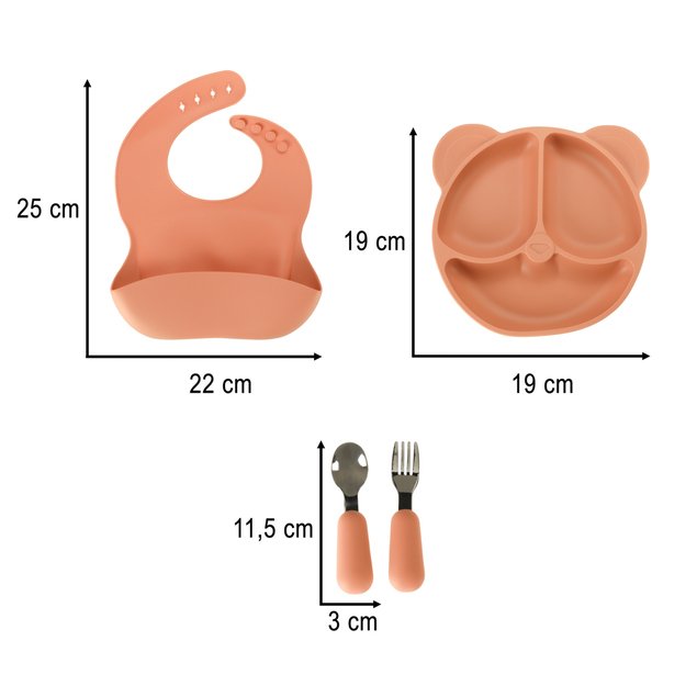 Vaikiškas silikoninių indų rinkinys, oranžinis, 4vnt.