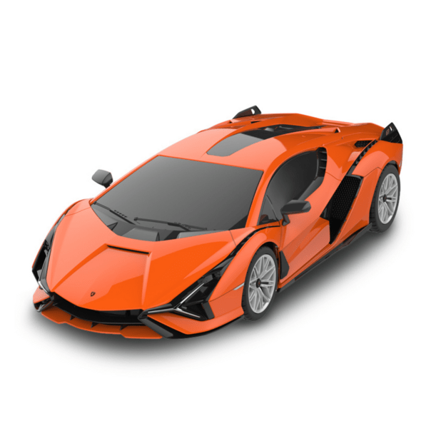 Nuotoliniu būdu valdomas Lamborghini Sian automobilis, oranžinis