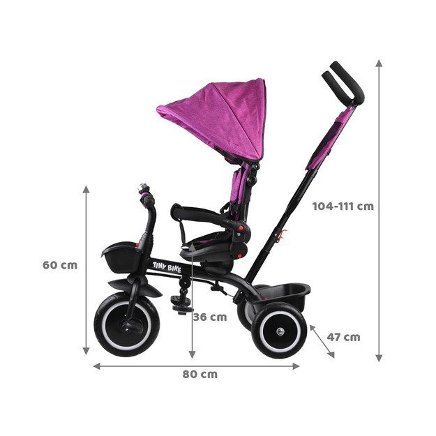 Vaikiškas triratukas su stogeliu 3in1 „Tiny Bike“, rožinis