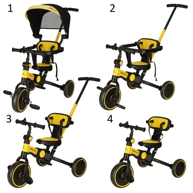 Vaikiškas triratukas su stogeliu ,,Trike Fix V4", geltonas