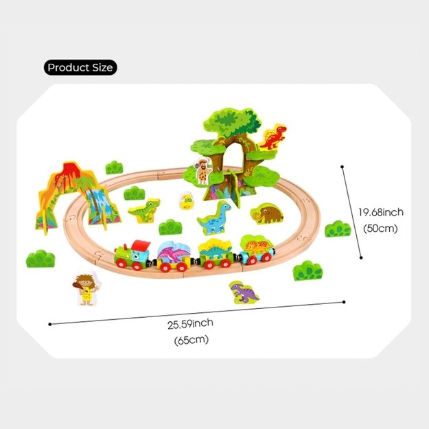 Medinis magnetinis traukinuko ir figūrėlių rinkinys, dinozaurai, TOOKY TOY