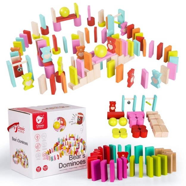 Medinis Montessori domino kaladėlių rinkinys 105 el, jūros gyvūnai, CLASSIC WORLD