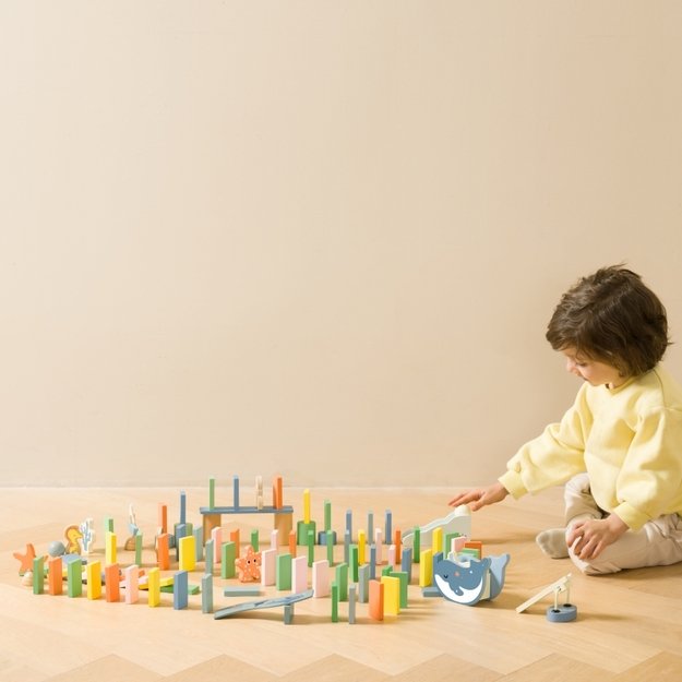 Medinis Montessori domino kaladėlių rinkinys 100 el, jūros gyvūnai, CLASSIC WORLD