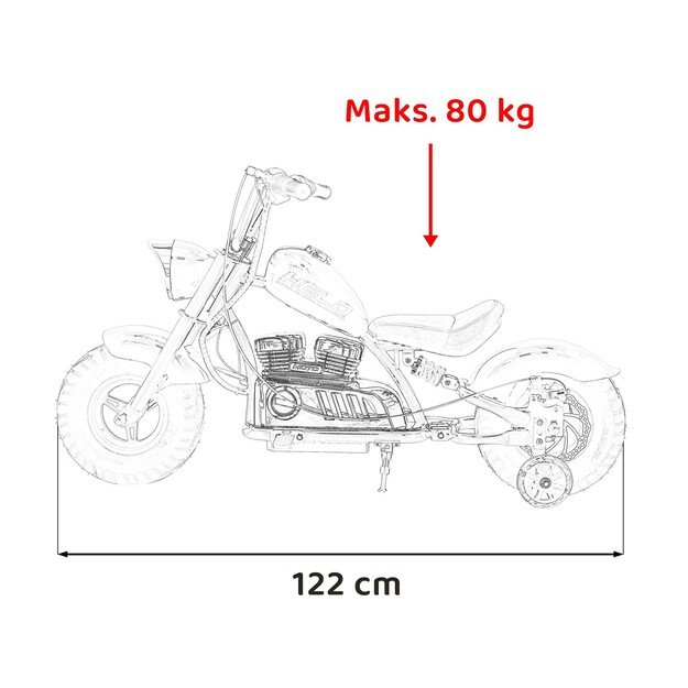 Vaikiškas elektrinis motociklas Chopper Warrior, raudonas