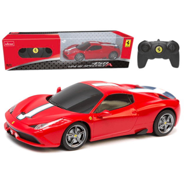 Nuotoliniu būdu valdomas sportinis „Ferrari 458 Speciale automobilis, raudonas