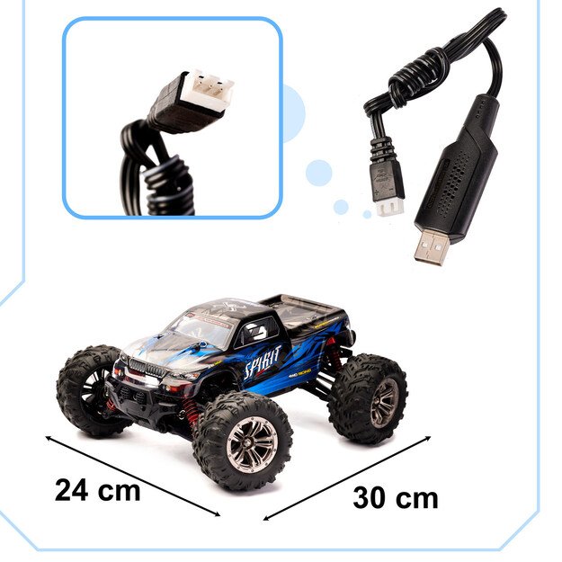 Nuotoliniu būdu valdomas automobilis, 2,4GHz, 52km/h, mėlynas