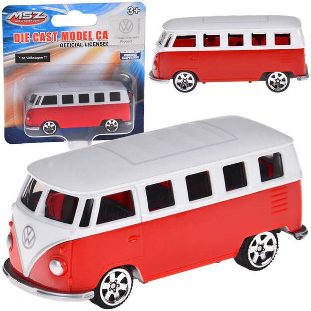 Metalinis automobilio Volkswagen T1 modelis, raudonai baltas