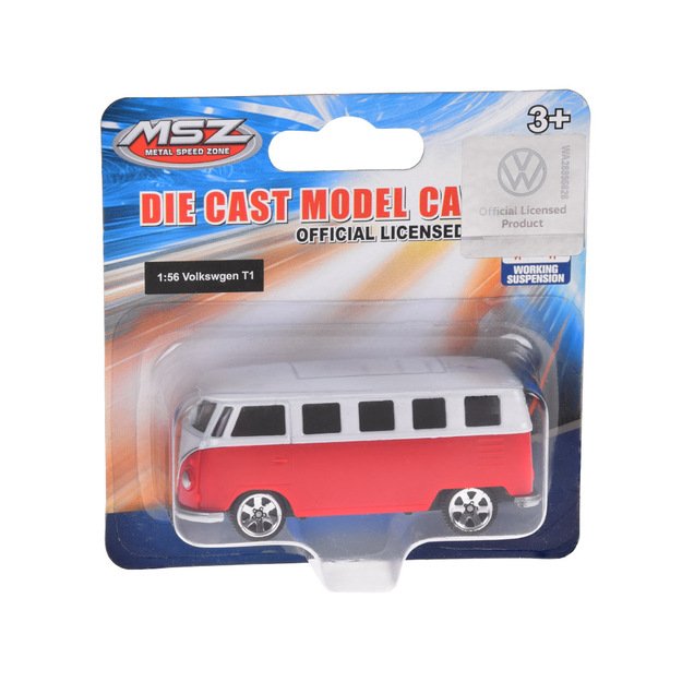 Metalinis automobilio Volkswagen T1 modelis, raudonai baltas