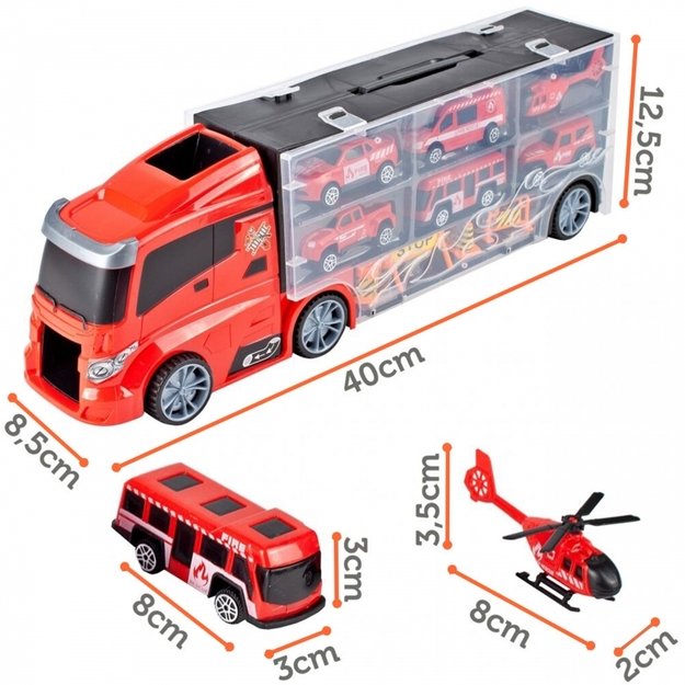 Sunkvežimio ir automobilių rinkinys 3in1 11 el, raudonas, WOOPIE