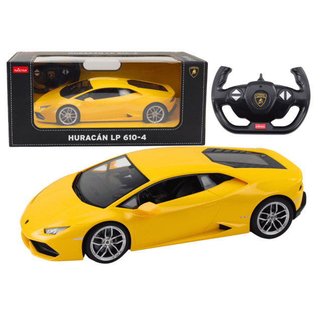 Nuotoliniu būdu valdomas sportinis Lamborghini Huracan automobilis 1:14, geltonas