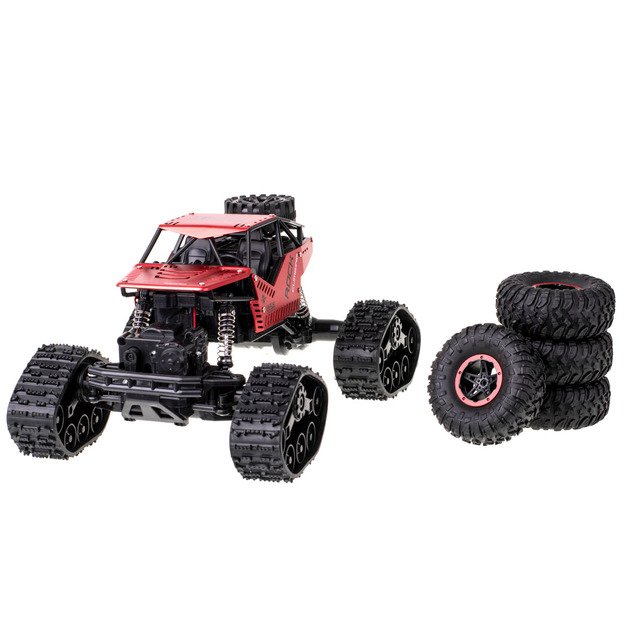 Nuotoliniu būdu valdomas „Rock Crawler" visureigis 2in1, raudonas