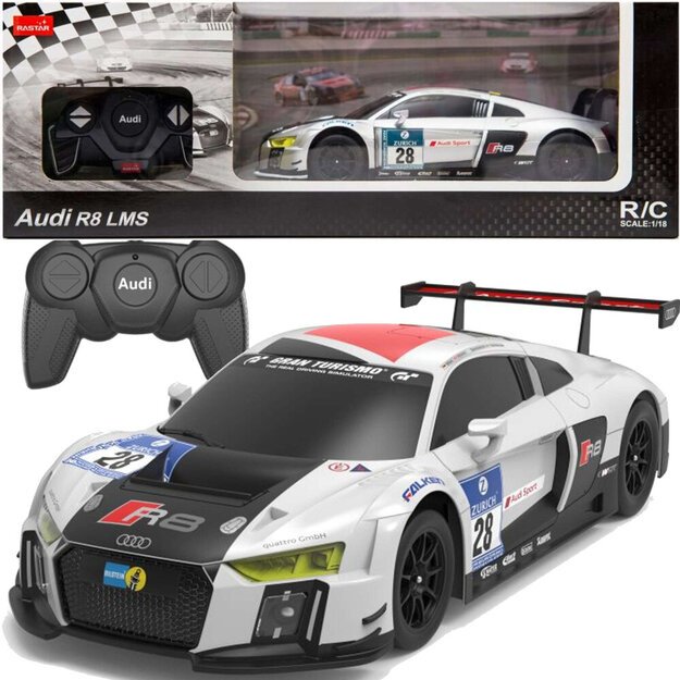 Nuotoliniu būdu valdomas sportinis AUDI R8 LMS automobilis, baltas