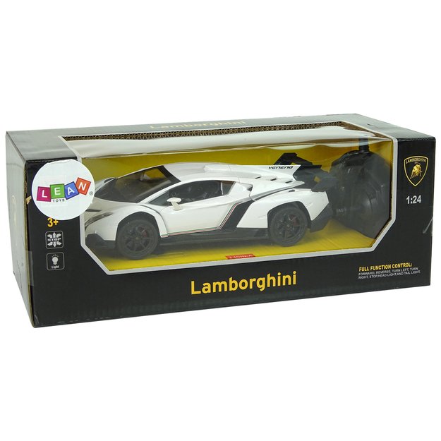 Radijo bangomis valdomas Lamborghini Veneno 1:24 baltas su pulteliu