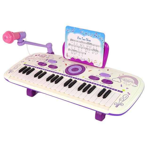 Elektrinis pianinas su mikrofonu Pink USB MP3, 37 klavišai, baltas