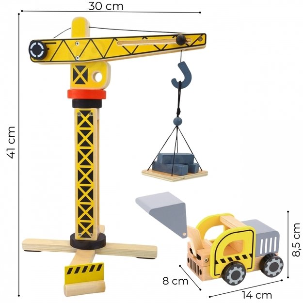 Medinis žaislinis kranas su statybviete 5in1 13 el., WOOPIE GREEN