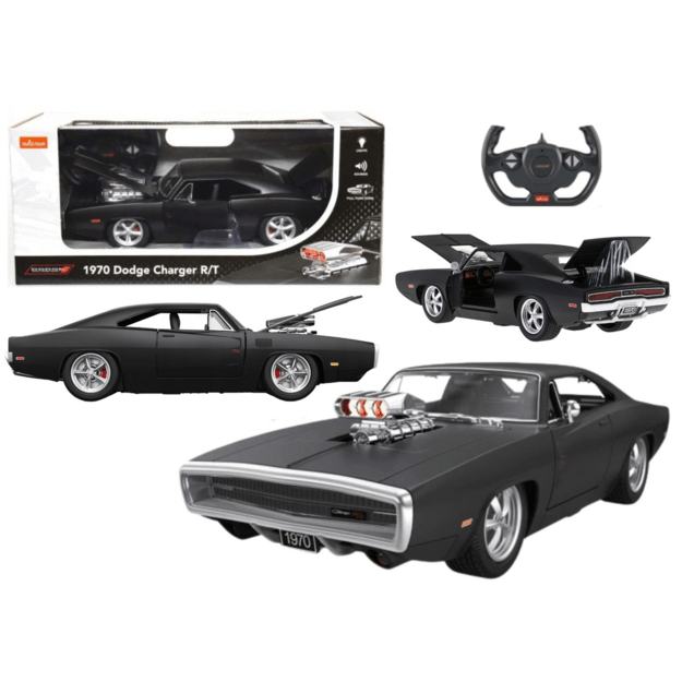 Nuotoliniu būdu valdomas Dodge Charger R/T Opener automobilis, juodas