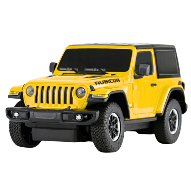 Nuotoliniu būdu valdomas JEEP Wrangler JL Rubicon automobilis, geltonas