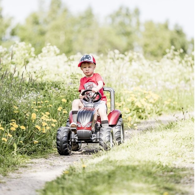 Pedalinis traktorius FALK Valtra su priekaba, raudonas