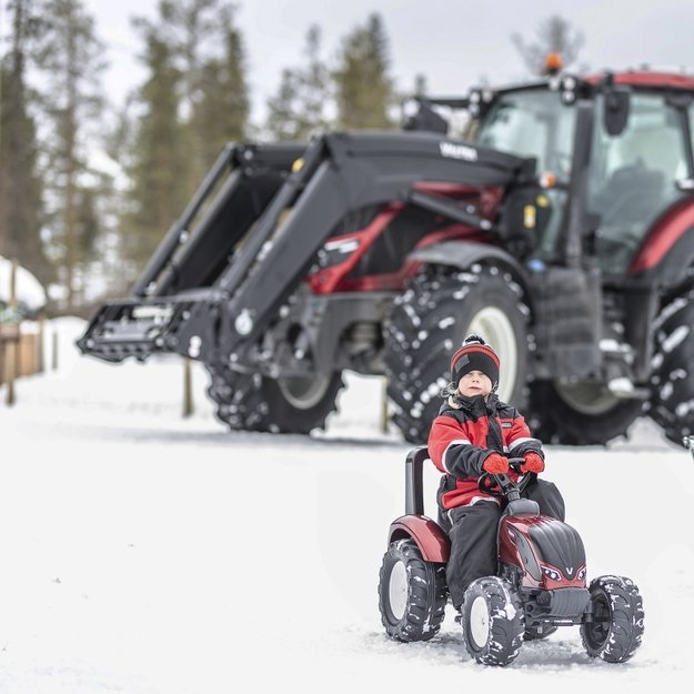 Pedalinis traktorius FALK Valtra su priekaba, raudonas