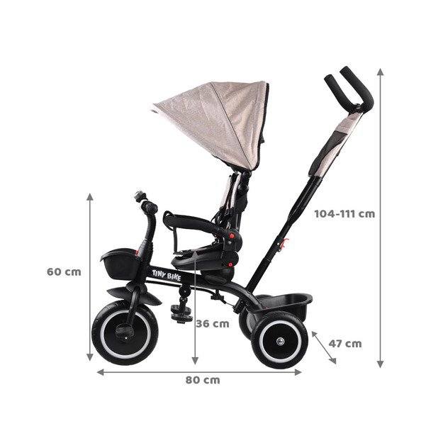 Vaikiškas triratukas su stogeliu 3in1 „Tiny Bike“, smėlio spalvos​