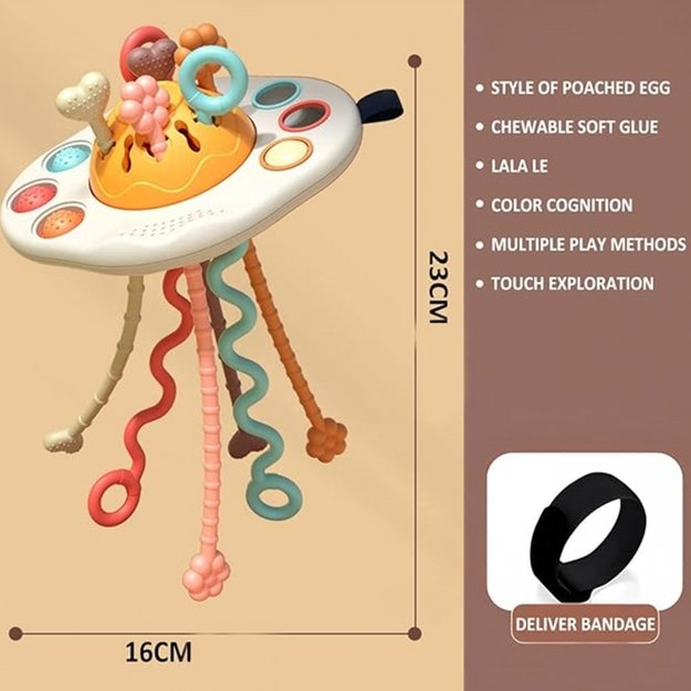 Sensorinis Montessori žaislas su garso efektais, kramtukas, UFO, WOOPIE