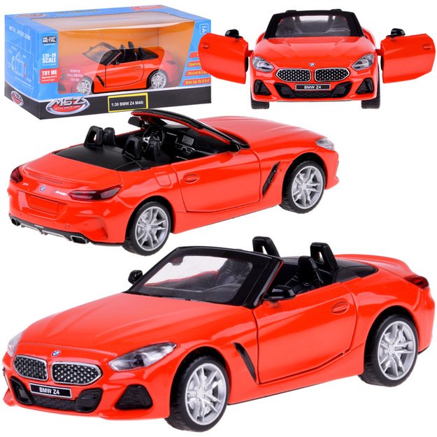 Metalinis automobilio BMW Z4 M40i modelis su šviesos ir garso efektais, raudona