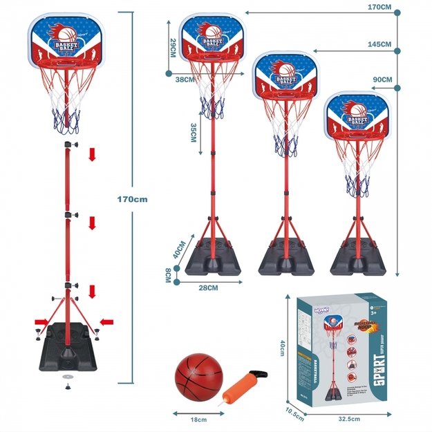 Reguliuojamas krepšinio rinkinys 90-170cm, WOOPIE