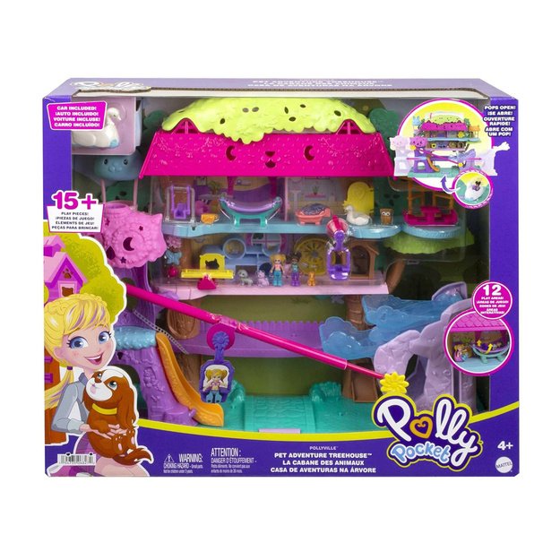 Žavingas medžio namelis su lėle ir gyvūnais „Mattel Polly Pocket“