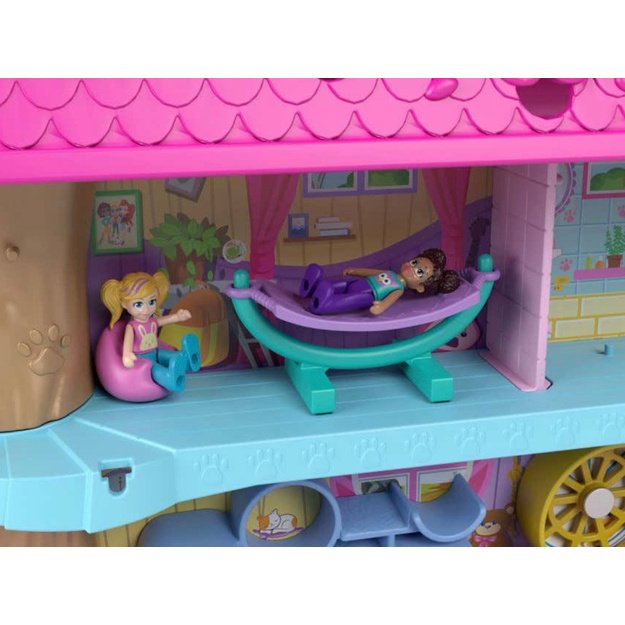 Žavingas medžio namelis su lėle ir gyvūnais „Mattel Polly Pocket“