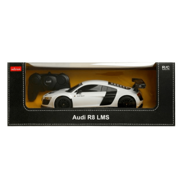 Nuotoliniu būdu valdomas sportinis Audi R8 automobilis, baltas