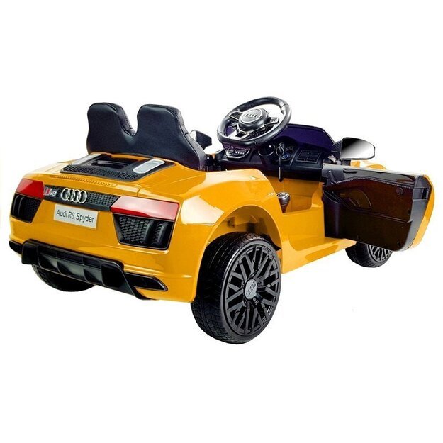 Vienvietis elektromobilis Audi R8 Spyder, geltonas