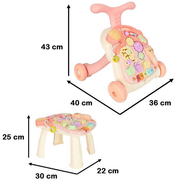 Vaikiškas interaktyvus stalas-vaikštynė, 3in1, rožinis