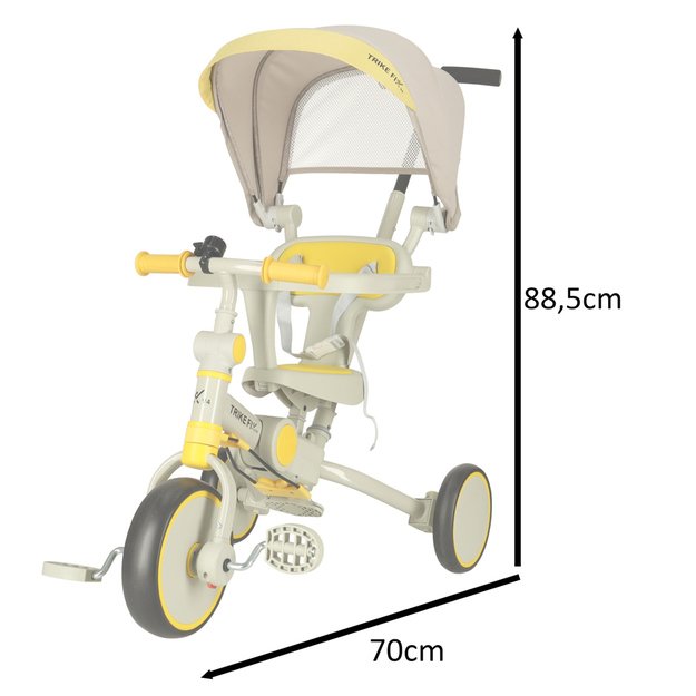 Vaikiškas triratukas su stogeliu ,,Trike Fix V4", šviesiai geltonas