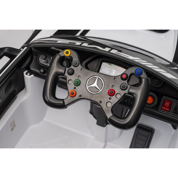 Vienvietis elektrinis sportinis automobilis Mercedes AMG GT3 vaikams, baltas