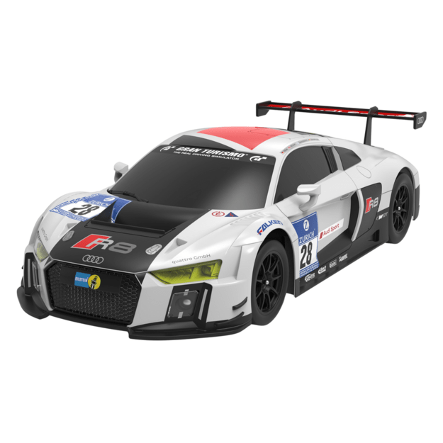 Nuotoliniu būdu valdomas sportinis AUDI R8 LMS automobilis, juodai baltas