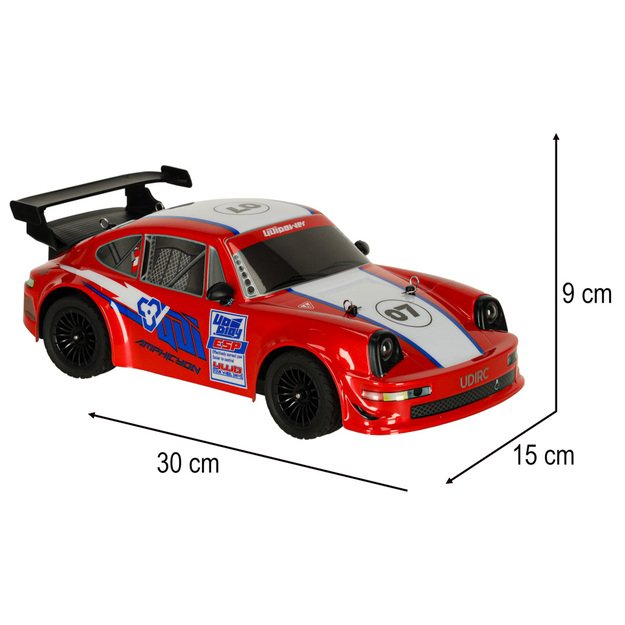 Nuotoliniu būdu valdomas sportinis automobilis, raudonas