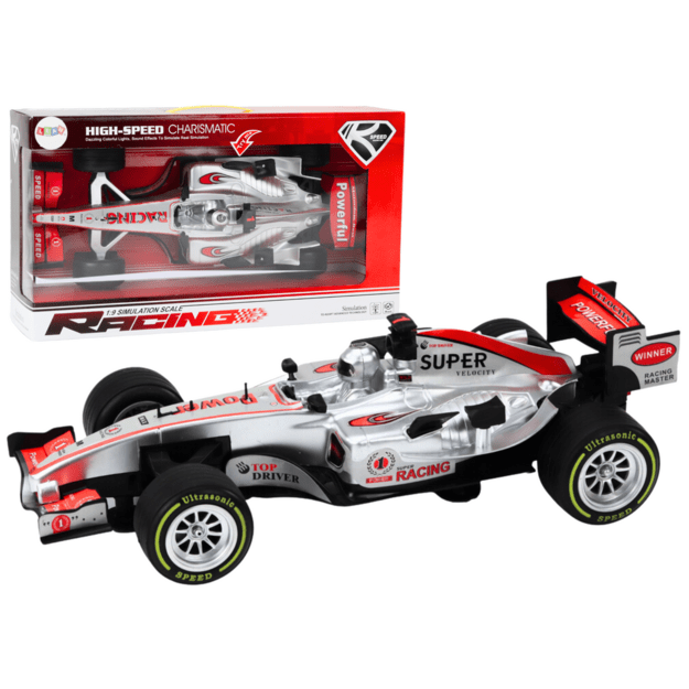 Žaislinis sportinis F1 automobilis 1:9, sidabrinis