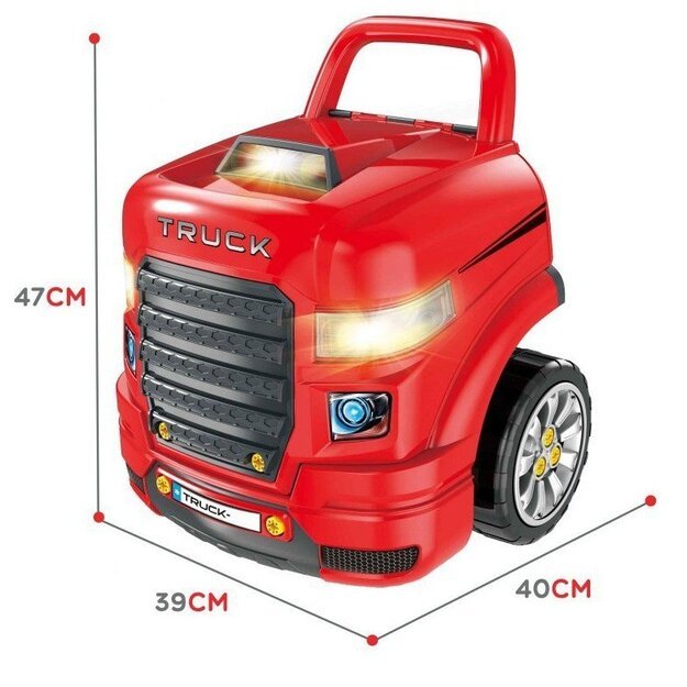 Mechanikos rinkinys, sunkvežimis su daug detalių, įrankiai