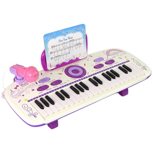 Elektrinis pianinas su mikrofonu Pink USB MP3, 37 klavišai, baltas