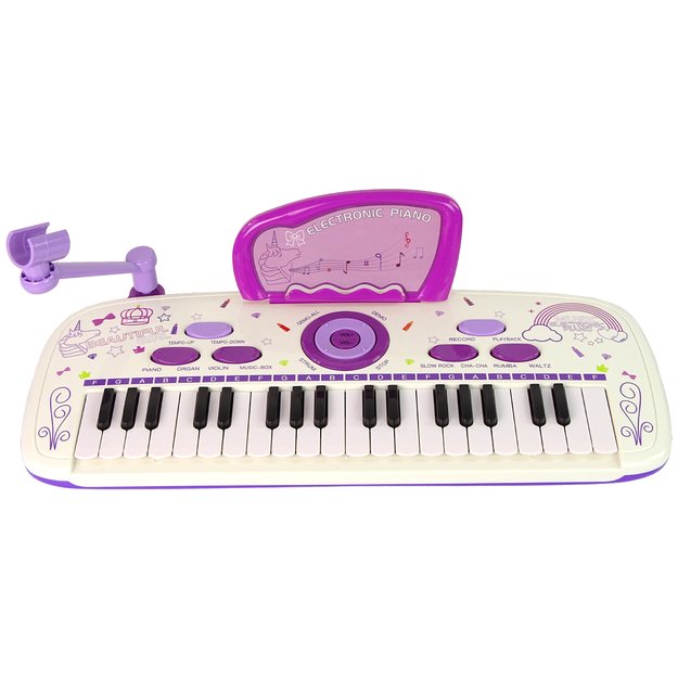 Elektrinis pianinas su mikrofonu Pink USB MP3, 37 klavišai, baltas