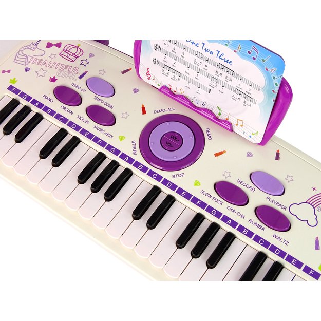 Elektrinis pianinas su mikrofonu Pink USB MP3, 37 klavišai, baltas