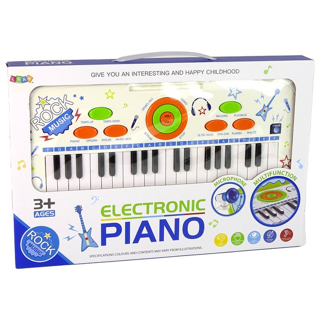 Elektrinis pianinas su mikrofonu Blue USB MP3, 37 klavišai, baltas