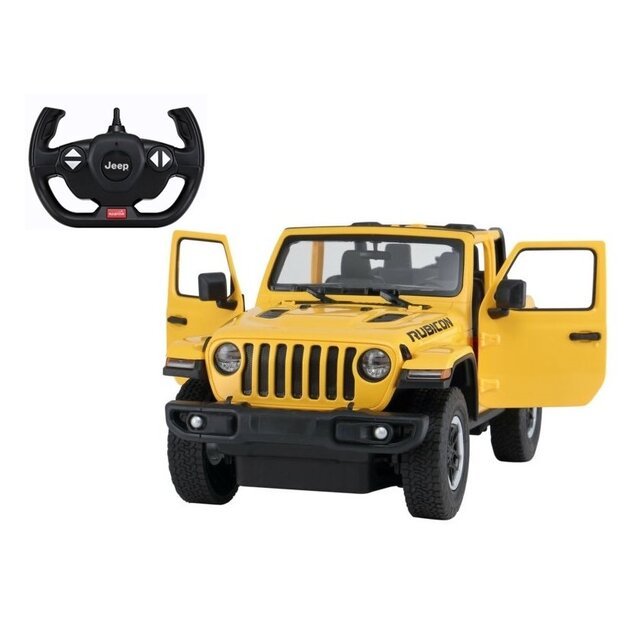 Nuotoliniu būdu valdomas Jeep Wrangler Rubicon visureigis 1:14, geltonas