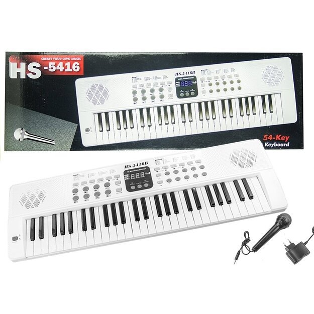 Žaislinis pianinas vaikams HS5416 54 klavišai, baltas