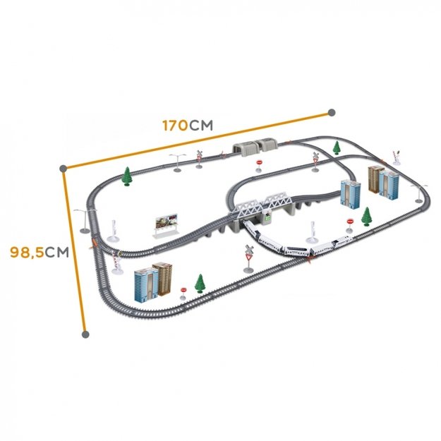 Didelė traukinių trasa 914 cm su priedais, 86 detalės, Woopie